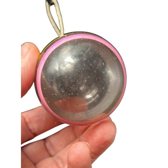 Vtg Corning Small Unsilvered Glass Ornament Stripe Pink White Yellow Corning - Picture 3 of 8